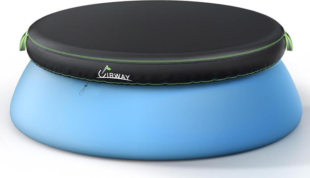 UIRWAY 8FT Round Pool Cover, Inflatable Pool Covers for Above Ground Pools with Elastic Cord - Snug Fit & Easy Set, Outdoor Swimming Pool Cover with 2 Reflective Strip Handles, Black