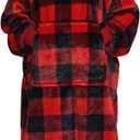 Waitu Wearable Blanket for Kids, Wearable Blanket Hoodie Gifts for Teens Girls and Boys, Warm Blanket Sweatshirt for Teenage, Hoodie Blanket with Sleeves - Red and Black Plaid