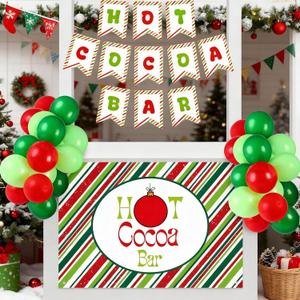 RoundFunny Hot Cocoa Stand Party Decorations, Hot Cocoa Bar Theme Photo Booth Props Banner, Red and Green Balloon for Wintertime Christmas Holiday Baby Shower Birthday Party Supplies