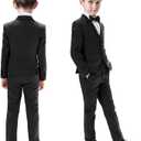 Boys Suits 5 Pieces Slim Fit Blazer Pants Black Blue Outfit Suit for Wedding
 4T