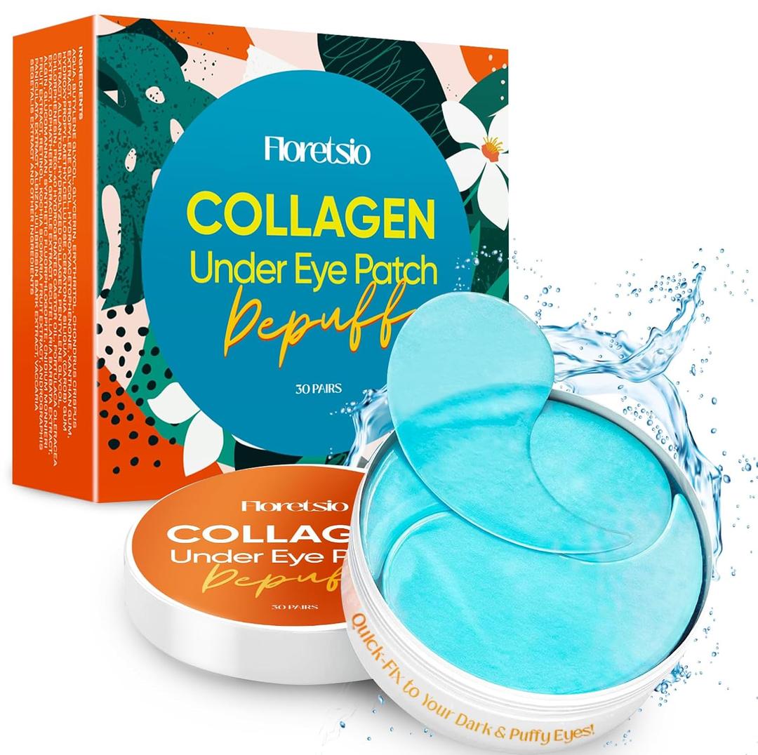 2 x Under Eye Patches 30 Pairs Hydrating Gel Masks with Collagen, Retinol & Albizia Bark | Helps Reduce Fine Lines, Wrinkles, Dark Circles, Puffiness & Eye Bags