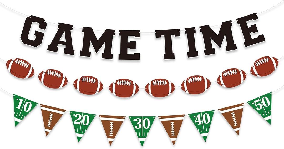 Football Banner Garland, Game Time Football Party Banner for Birthday Party Decorations, Footballs Triangle Banners Flags for Bowl Game Indoor Decor (Football)