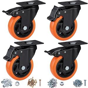2" Caster Wheels Set of 4, Heavy Duty Casters with Brake, No Noise Locking Polyurethane (PU) Wheels, Swivel Plate Castors Pack 4