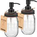 Amolliar Mason Jar Liquid Soap Dispenser, Rustproof Stainless Steel Replacement Pump Lid, Cute Farmhouse Decor for Kitchen, Bathroom, Refillable Hand Soap, Dish Soap, Lotion Soap, Rubbed Bronze-2 Pack