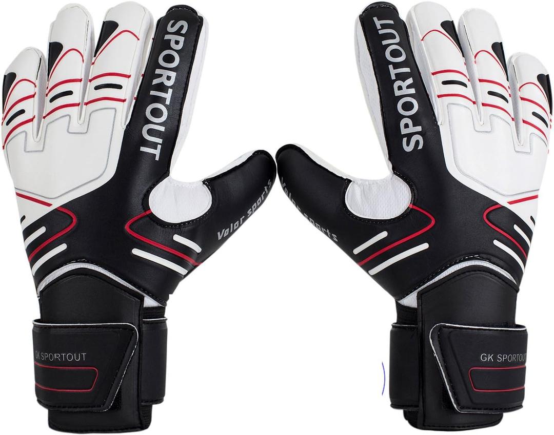Sportout Youth&Adult Goalie Goalkeeper Gloves,Strong Grip for The Toughest Saves, with Finger Protect & 4+3MM Latex to Give Splendid Protection to Prevent Injuries,4 Colors (7, Black)