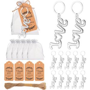 50Pieces Love Bottle Openers with Keychain/Keyrings and Thank You Tags Great Gifts for Wedding or Bridal Shower Favors, Valentines Party Souvenirs to Guests (silver)