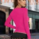 YOGINGO Womens Long Sleeve Shirt Square Neck Basic Slim Fit Tees Fall Y2k Going Out Crop Tops Cute Tight Shirts (Medium, Hot Pink)