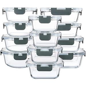 M MCIRCO 12-Piece Glass Food Storage Containers with Upgraded Snap Locking Lids,Glass Meal Prep Containers Set - Airtight Lunch Containers, Microwave, Oven, Freezer and Dishwasher