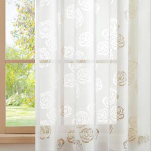Deconovo Sheer Curtains Light Filtering Grommet Curtain for Bedroom with Bouquet Pattern, Bleached White, 52W x 72L