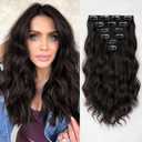KooKaStyle 6PCS 14 Inch Short Hair Extensions Wavy Curly Clip in Extensions for Women - Chocolate Brown Synthetic Hairpieces for Daily Chic Look