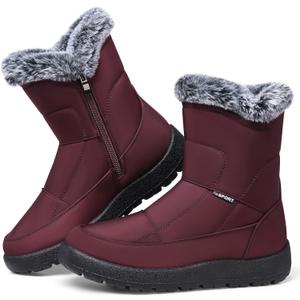 SHIBEVER Women's Snow Boots Winter: Waterproof Fur Lined Anti-Slip Ankle Booties Outdoor Comfortable Warm Women Snow Boot (8, Red)