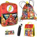Bioworld DC Comics The Flash 16" Backpack Cinch Bag Water Bottle Lunch Tote 5 Pc Set