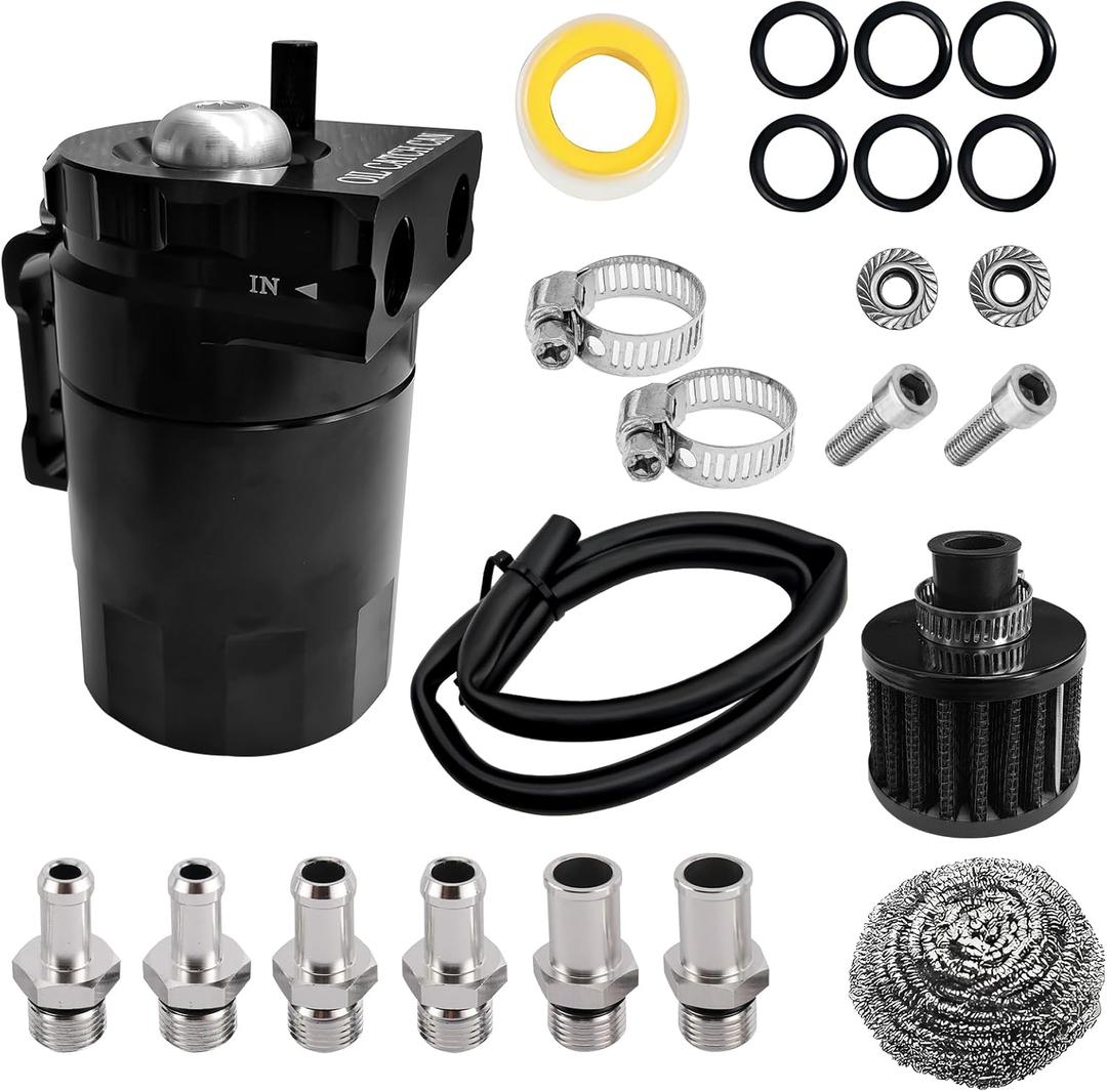 Oil Catch Can, Oil Catch Tank, Oil Separator Catch Can with Hose Kit, Universal Oil Catch Can Tank Polish Baffled Reservoir 300ml Oil Catch Can Tank Kit Universal for Car Truck Engine