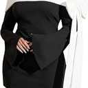 WDIRARA Women's Plus Size Off Shoulder Bowknot Color Block Long Bell Sleeve Bodycon Mini Dress (4X-Large Plus, Black)