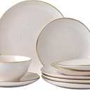 famiware Plates and Bowls Sets for 4, 12 Pieces Stoneware Dinnerware Sets, Dishes Set, Reactive Glaze Dishware Sets, Dishwasher & Microwave Safe, Tempus Series - Antique White