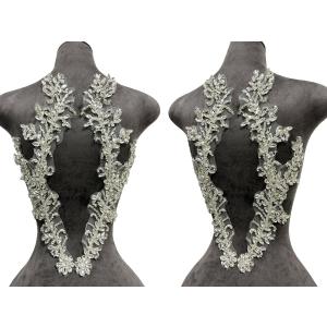 Handmade Beaded Crystal Patches with Rhinestone Applique Designs for Prom Formal Dress 1pair/Bag (Silver)