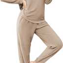 Ekouaer Womens Fuzzy Fleece Pajama Sets Long Sleeve Jogger Sets Comfy Sleepwear Loungewear with Pockets (X-Large, Khaki)