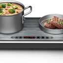 1800W Dual Induction Cooktop, Silver Wood-Grain Panel, 2×900W Burners, Touch Control, 8 Heating Levels, Timer, Black Ceramic Glass, Compatible with Magnetic Cookware