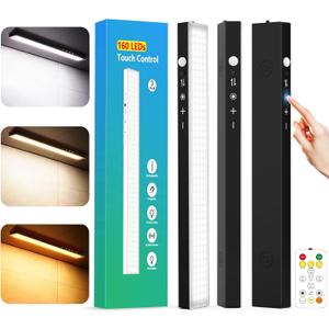 160LEDs Touch-Control Under Cabinet Lighting w/4000mAh Battery, Cordless Motion Sensor Under Counter Lights for Kitchen, Magnetic Rechargeable Closet Lights - 3Pack/Black, 2025 Fall