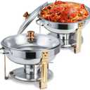 5QT Round Chafers for Catering Chafing Dishes for Buffet Gold Set,Chafers and Buffet Warmers Sets for Parties 4.5L(Gold 2 Pack)