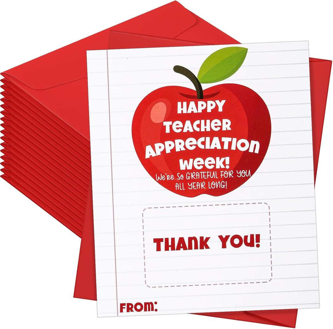 Kosiz 12 Pack Graduation Gift Card for Teacher Thank You Cards with Envelopes & Stickers End of School Year Appreciation Gift for Teachers from Students Graduation Day Present(Apple Style,Red)