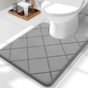 OLANLY Memory Foam Toilet Rugs U-Shaped 24x20, Ultra Soft and Absorbent Bathroom Rugs, Machine Washable Quick Dry, Comfortable Bathroom Contour Bath Mats for Toilet Base, Grey