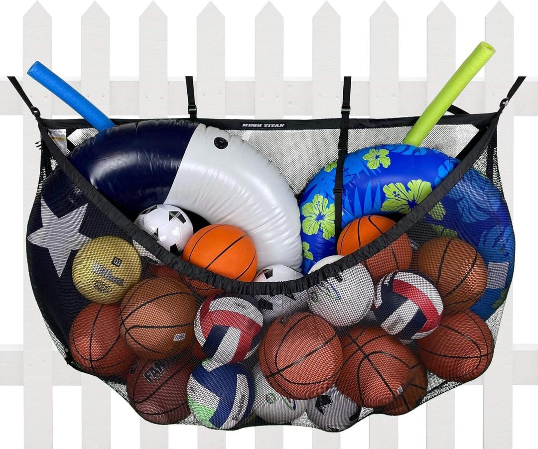 MeshTitan Heavy-Duty Pool Storage Bag - Floats & Toys Organizer with Sturdy Mesh & Anti-Sagging Support (Black)