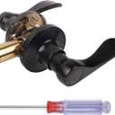 Matte Black Passage Door Handles, Wave Style Door Levers with Screwdriver, Keyless Interior Passage Door Handle for Hallway Closet, Reversible Door Handle Locks, Pack of 1