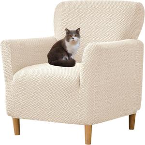 HFCNMY Banquet Armchair Slipcover,Stretch Knitted Jacquard Armchair Cover Washable Chair Covers Soft Chair Slipcovers with Arms Armchair Slipcovers for Living Room Furniture Protector Beige