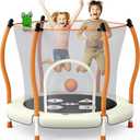 Happin 55 Trampoline for Kids with Safety Enclosure, Indoor & Outdoor Toddler Trampoline, Ultra Safe Design with Multi Activity Accessories, Perfect Toddler Gift for Boys & Girls Ages 18 (Beige-Orange)