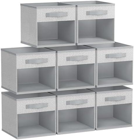 DIMJ Collapsible Storage Cubes, 9 Packs Cube Storage Bins with Window, Fabric Storage Baskets for Shelves, Closet Storage Boxes for Clothes, Toys, Books, 11 Inches Sundries Blended
