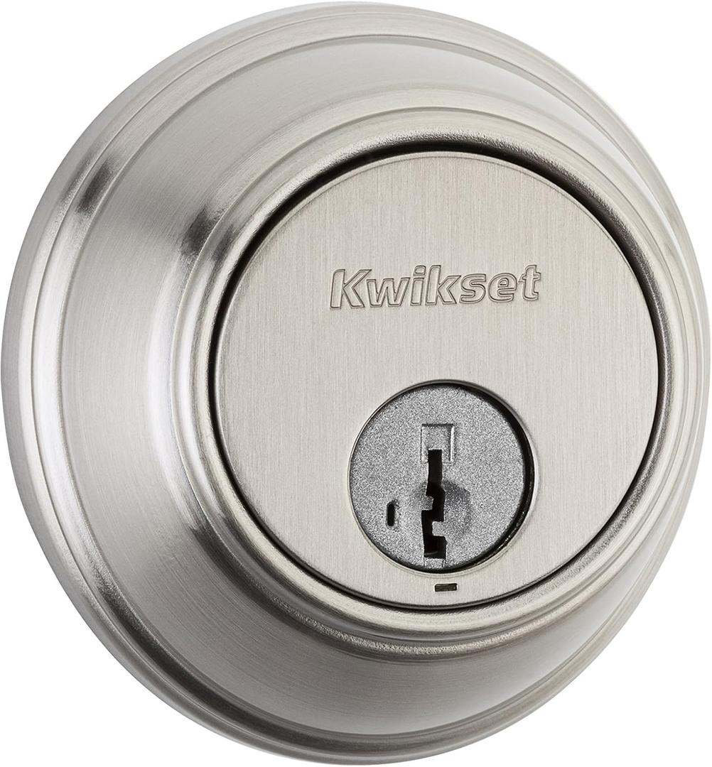 Kwikset 816 Key Control Deadbolt Lock, Round Satin Nickel Exterior Keyed Front Entry Door, Pick Resistant SmartKey Rekey Security, Single Cylinder Dead Bolt, with Microban Protection