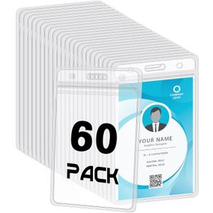 BESARME 60 Pack Vertical ID Card Badge Holder Clear Plastic Sealable Waterproof Zip Name Tag for Work Office Nurse School