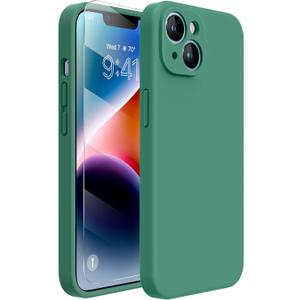 Miracase Designed for iPhone 14 Case with Screen Protector,[Upgraded Enhanced Camera Protection],Shockproof Liquid Silicone Case with Microfiber Lining, 6.1 inch,Acacia Green