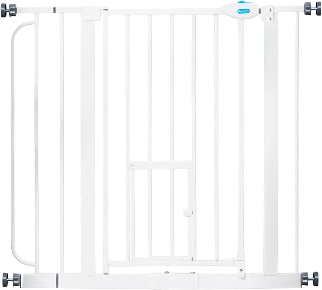 Carlson 29.5–36.5” Extra Wide Dog Gate with Small Pet Door, Walk-Through Pressure Mounted Metal Indoor Pet Safety Gate, Tested and Trusted by Pet Parents, American Designed, American Owned