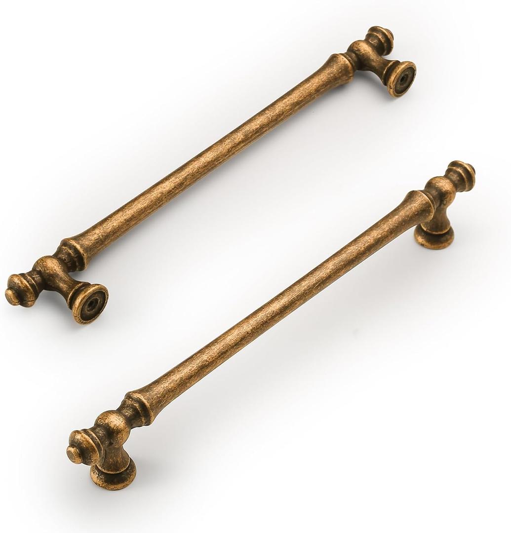 Amerdeco 6 Pack Antique Brass Cabinet Pulls 9 Inch(228mm) Hole Center Cabinet Hardware Kitchen Cabinet Handles for Bathroom Drawer Pulls Dresser Pulls ZH0014