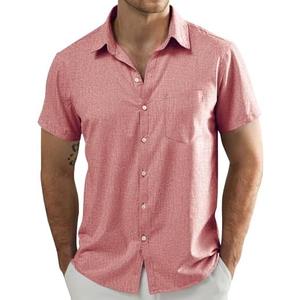 JOGAL Mens Short Sleeve Button Down Shirts Regular Fit Casual Summer Beach Shirt with Pocket, XL
