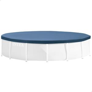 INTEX 28030E Pool Cover: For 10ft Round Metal Frame Pools Includes Rope Tie Drain Holes 10in Overhang Snug Fit