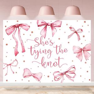 Bridal Shower Backdrop Pink Bowknot She's Tying The Knot Bachelorette Photography Background Engagement Wedding Party Decoration Supplies Favors Banner Photo Booth Studio Props 7x5ft