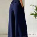 Fakanhui Women's Chiffon Wide Leg Palazzo Pants High Elastic Waist Casual Flowy Business Trousers (Blue, L)