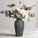 Rustic Vase, 11 inch Large Terracotta Flower Vase, Farmhouse Ceramic Pottery, Distressed Farmhouse Decor for Living Room, Shelf, Entryway, Room Decor, Black Bronze