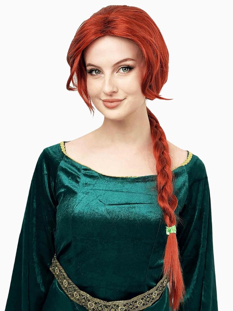 ALLAURA Long Red Braided Costume Wig for Women Fairy Tale Inspired Princess Wig with Long Braid Halloween Cosplay Fantasy Costume Hairpiece