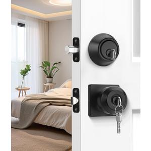 Haidms Entry Black Door Knob and Deadbolt Combo Set, Keyed Alike - Matte Black Door Knob with Lock and Keys for Front Door, Exterior, Front Door Lock Set -Single Cylinder