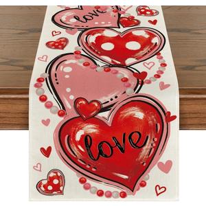 Artoid Mode Love Red Pink Heart Valentine's Table Runner, Anniversary Wedding Kitchen Dining Table Decoration for Home Party Decor 13 x 90 Inch