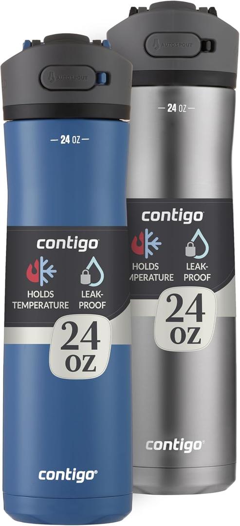 Contigo Ashland Chill Water Bottle (24oz (2-Pack), Blue Corn & Stainless Steel)