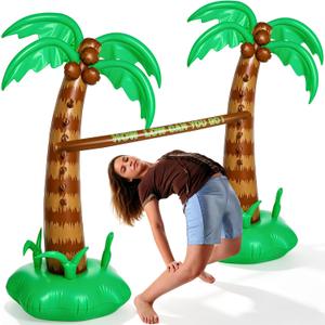 75 Inch Hawaiian Inflatable Limbo Party Game Set Palm Tree Limbo Outdoor Toys Tropical Theme Fun Pole for Summer Outdoor Beach Pool Birthday Party Activities