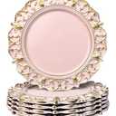 6 Pack Pink Charger Plates 13" Round Charger Plates for Dinning Plates with Embossed Rim Plastic Charger for Dinner, Wedding, Elegant Tableware Decor