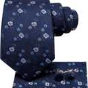 Dubulle Mens Tie Set Solid Paisley Silk Striped Necktie for Men with Cufflinks Tie and Pocket Square (Blue)