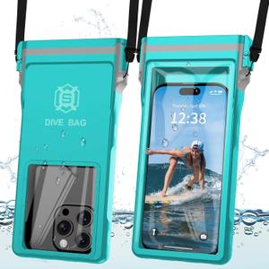 GOLDJU Waterproof Phone Pouch, 7.0 inch Waterproof Phone Case for iPhone 16 15 Pro Max Galaxy S25 S24 Ultra, IPX8 Large Space Adjustable Neck Lanyard Phone Pouch for Beach Travel Must Haves,-Green