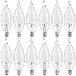 COLWATT 12-Pack Candelabra Light Bulbs 40W Warm White 2500K, 380 Lumen Candle Chandelier Bulb for Ceiling Fan, Pendants or Outdoor, CA10 Clear Type B E12 Base Dimmable